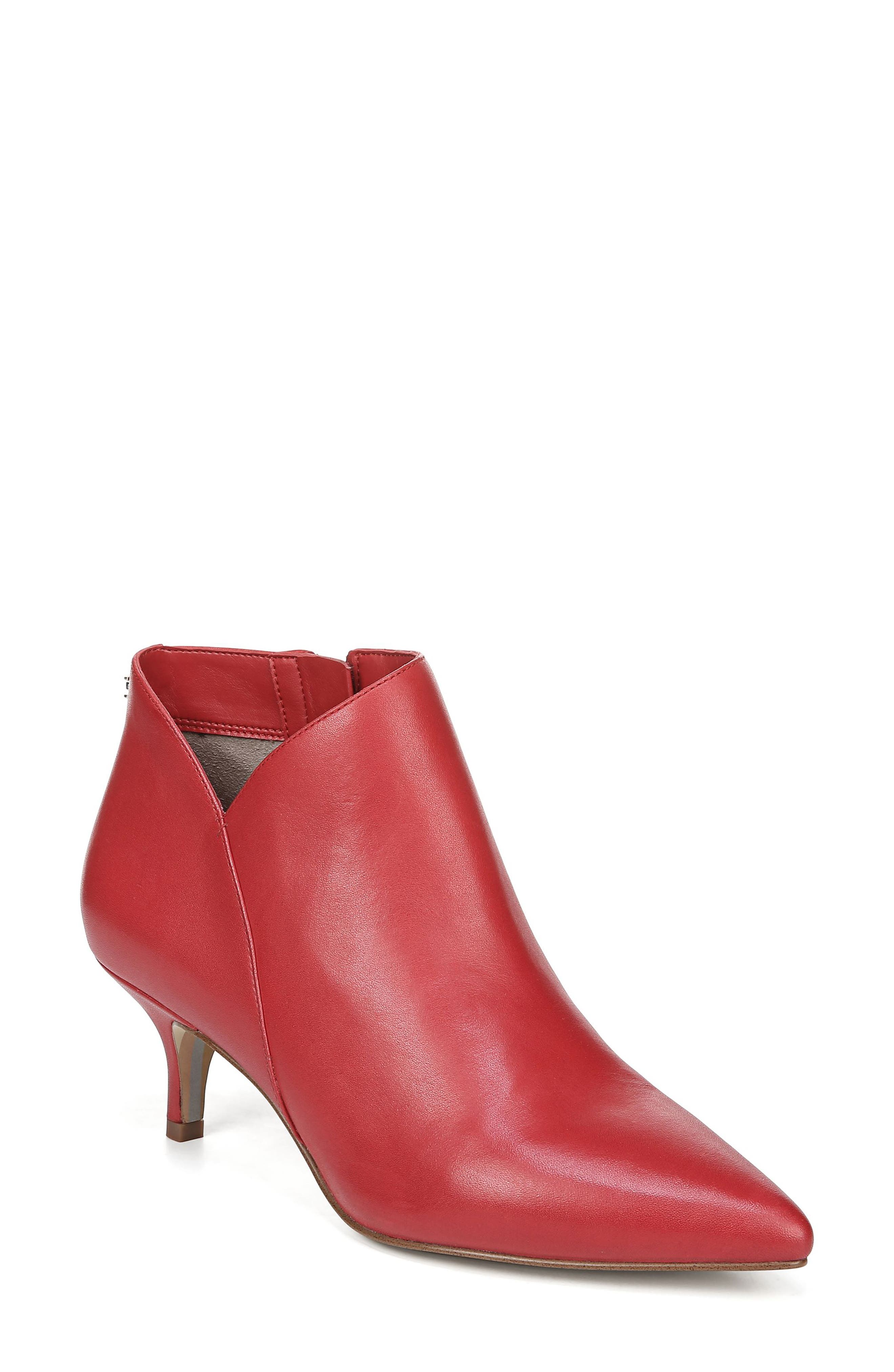 red leather pointed toe booties