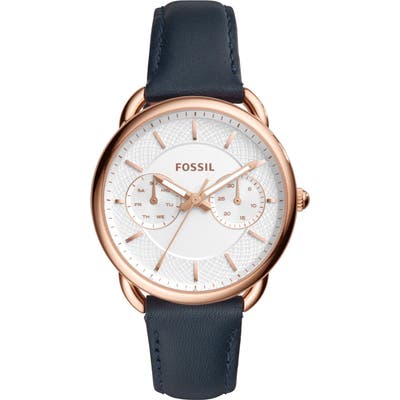 Fossil Tailor Multifunction Leather Strap Watch, 35Mm