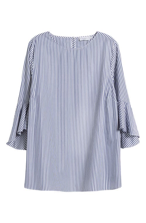 Shop Harshman Malena Stripe Flutter Sleeve Cotton Top In Navy Stripes