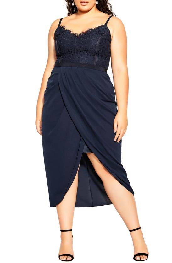 City Chic Trendy Plus Size Lace Touch Maxi Dress In Navy