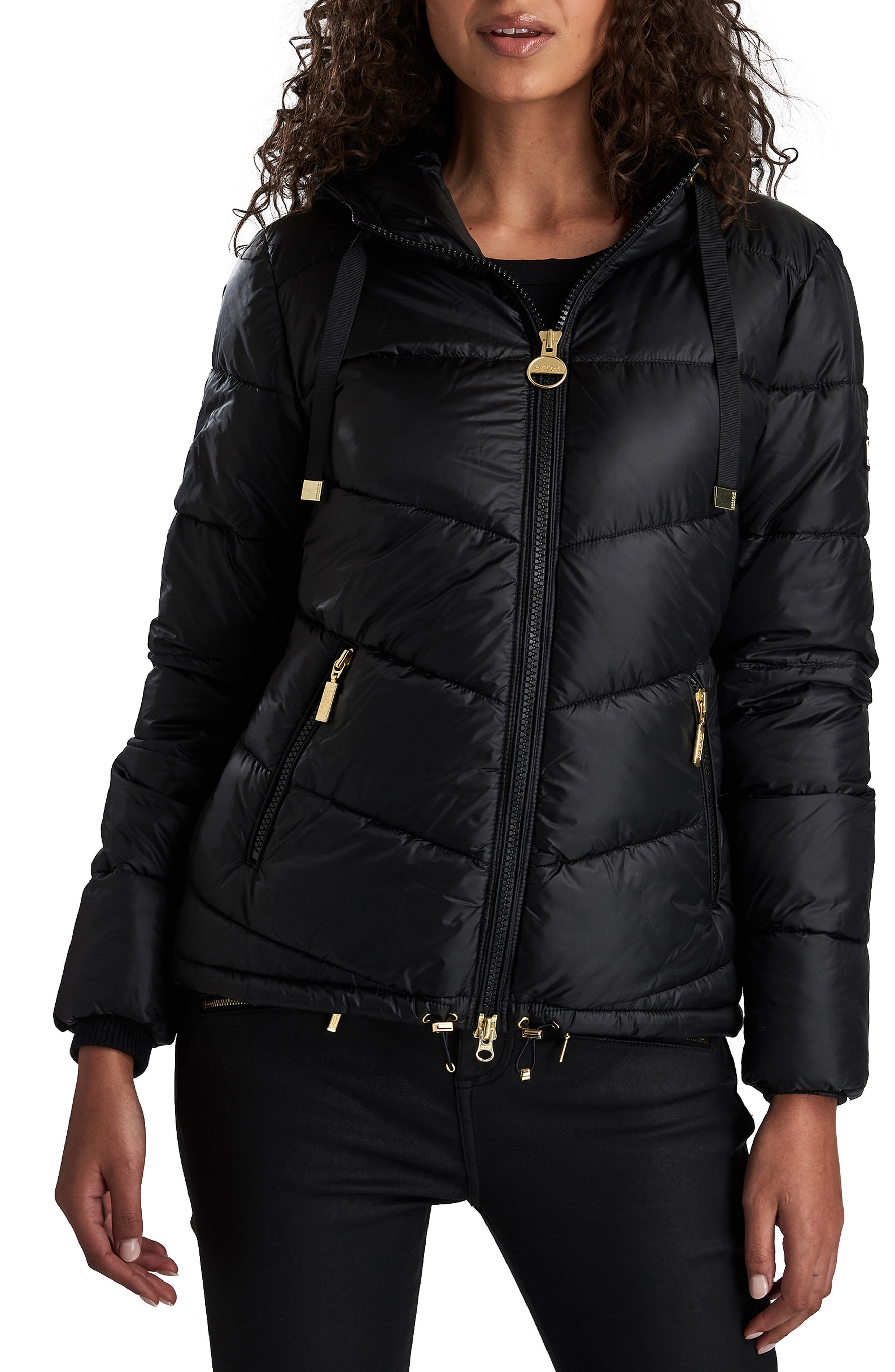 barbour international brace chevron quilted jacket with hood