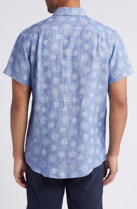 Shop Rodd & Gunn Carleton Floral Short Sleeve Linen Button-up Shirt In Chambray