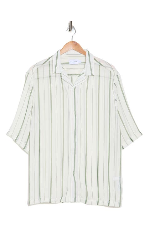 Sheer Stripe Revere Collar Button-Up Shirt