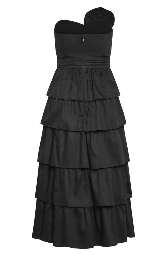 Shop City Chic Rosa Rosette Tiered Ruffle Midi Dress In Black
