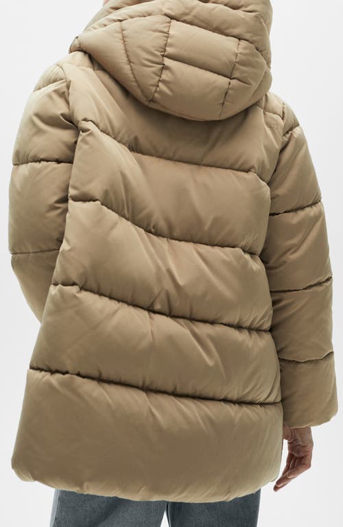 Shop Mango Hooded Water Repellent Puffer Jacket In Beige