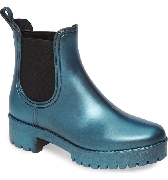 Jeffrey Campbell Cloudy Waterproof Chelsea Rain Boot In Blue Iridescent