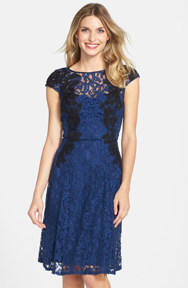 Adrianna Papell Floral Appliqué Lace Fit & Flare Dress | Nordstrom