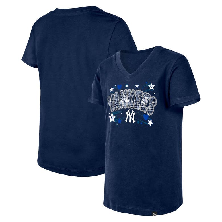 Shop New Era Girls Youth  Navy New York Yankees Sequin V-neck T-shirt