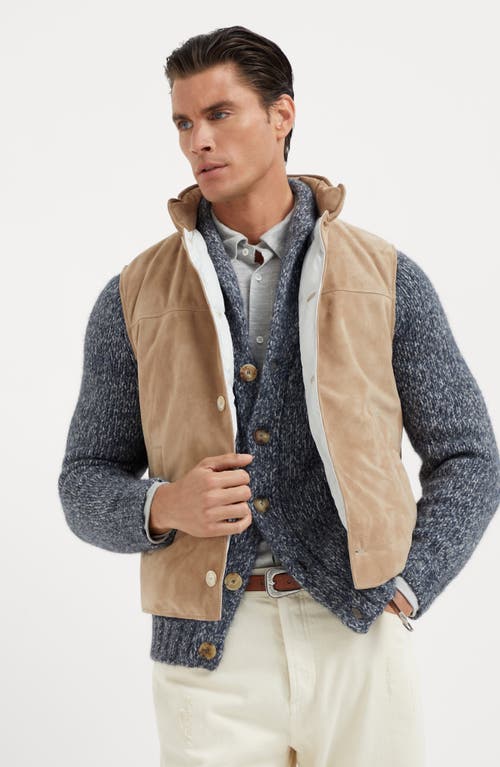 Shop Brunello Cucinelli Suede Down Vest In Tobacco