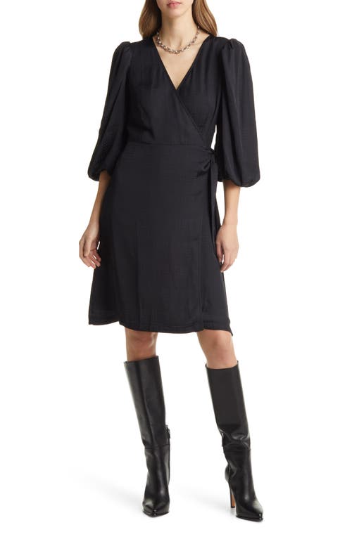 halogen(r) Everyday Three-Quarter Sleeve Wrap Dress in Black
