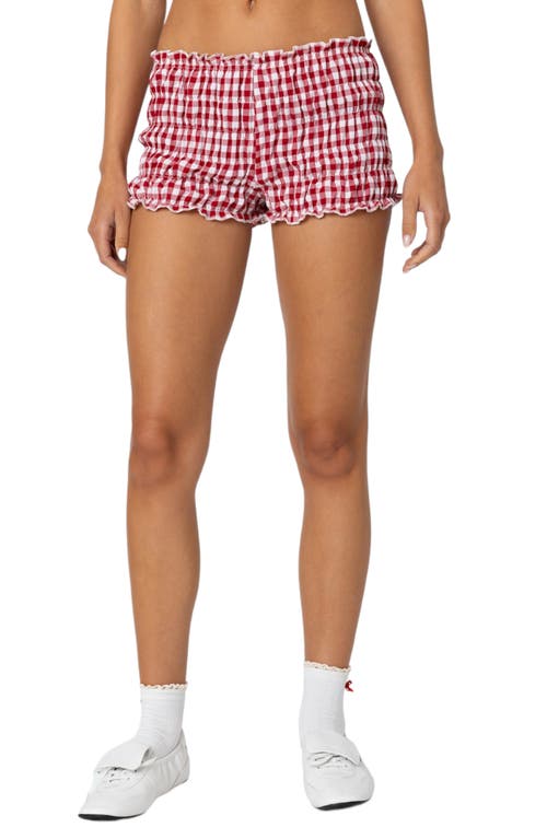 Shop Edikted Gingham Shirred Microshorts In Red