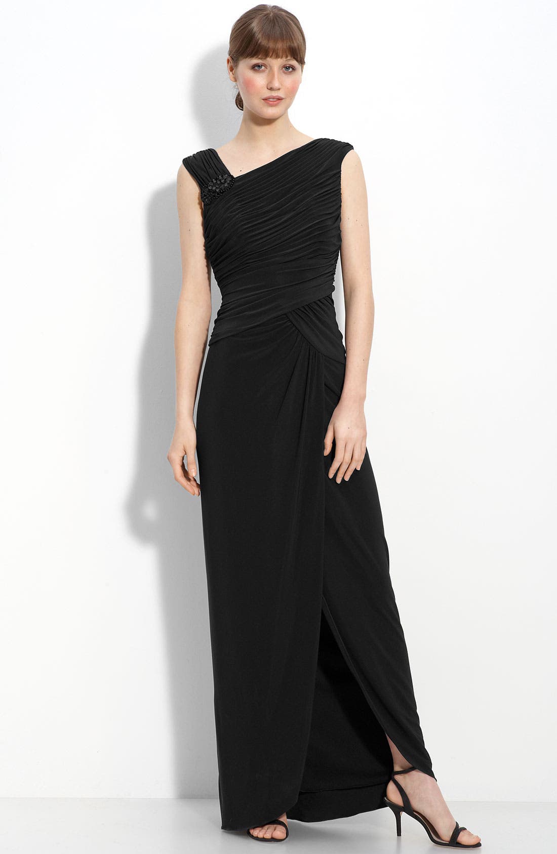 adrianna papell ruched jersey gown
