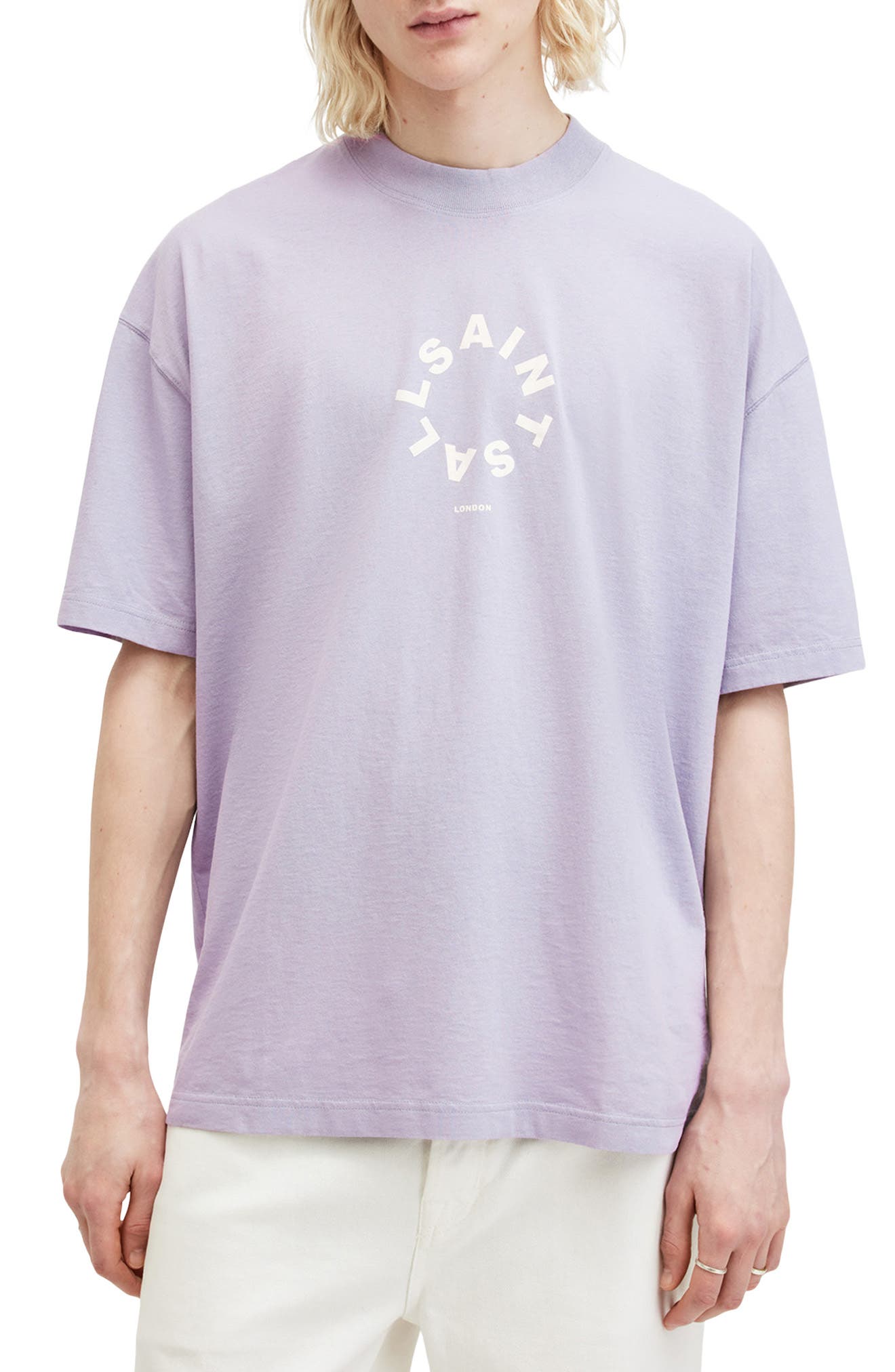 white and purple graphic tee men's