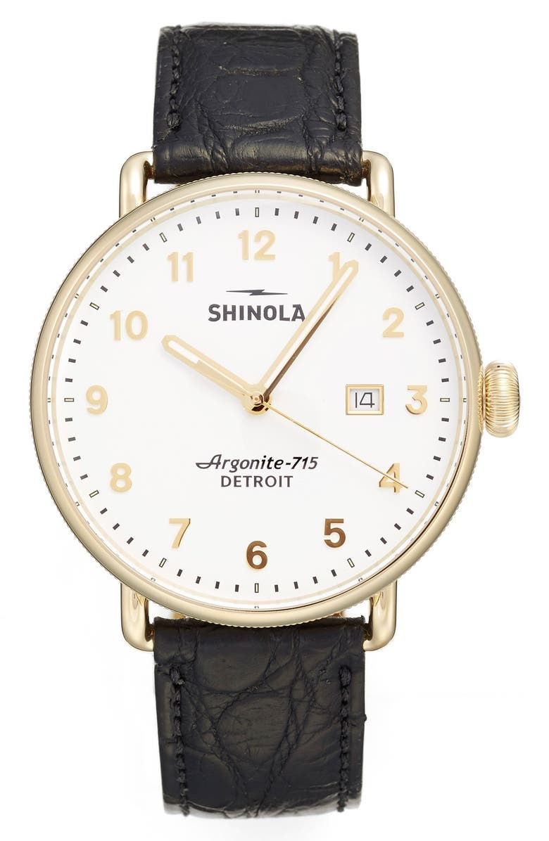 SHINOLA The Canfield Leather Strap Watch, 43mm, Main, color, 001