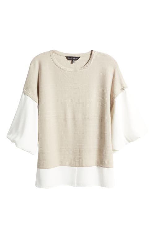 Shop Ming Wang Colorblock Mixed Media Top In Limestone/white