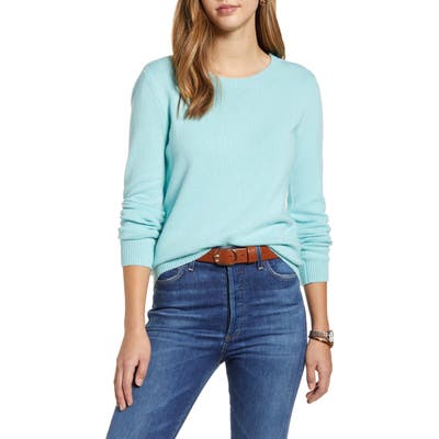 1901 Shoulder Button Cotton & Wool Blend Crewneck Sweater, Blue/green