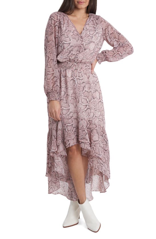 1.state Long Sleeve High/low Dress In Silky Snake