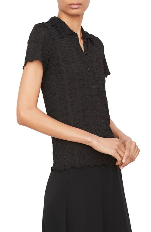 Vince Smocked Short-sleeve Button-front Shirt In Black