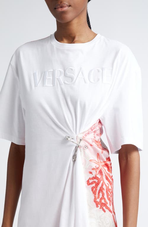 Shop Versace Oversize Holiday Print Safety Pin T-shirt In 2w070-white Multicolor