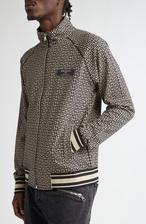 Shop Balmain Monogram Jacquard Track Jacket In Ivory/black