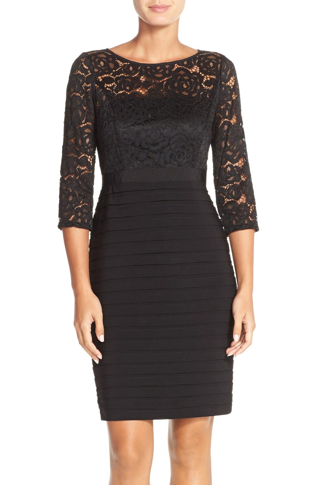 Adrianna Papell Lace & Jersey Sheath Dress (Regular & Petite) Nordstrom