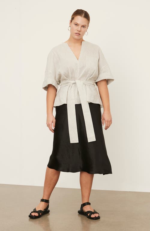 Shop Vince Stripe Belted Blouse In White/black