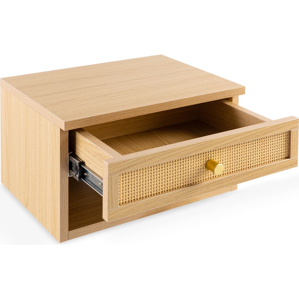 Jonathan Y Celerie Mid-century Modern Floating Wall Mounted Nightstand With Soft-close Rattan Drawer In Light Oak