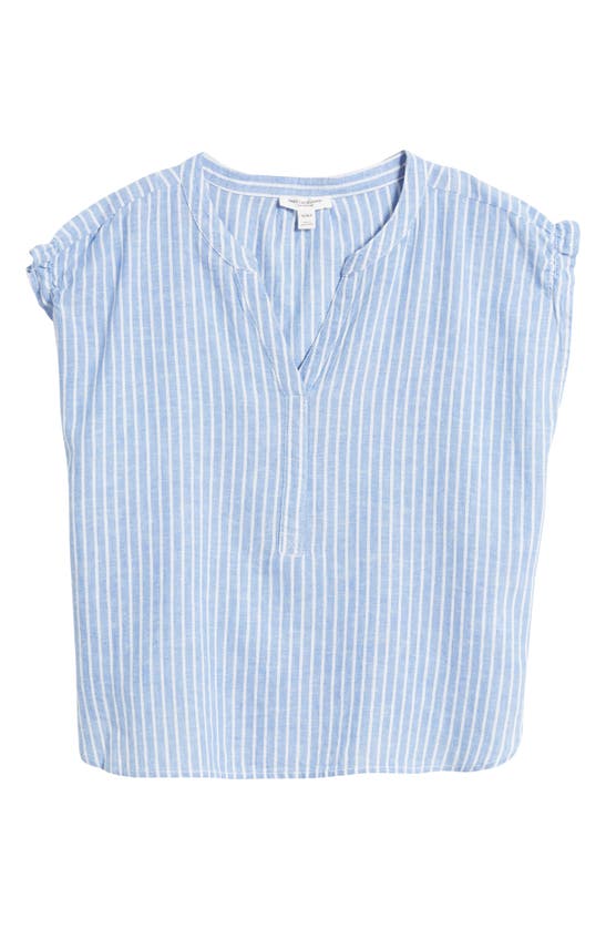 Beachlunchlounge Ana Stripe Linen & Cotton Top In Provence Blue