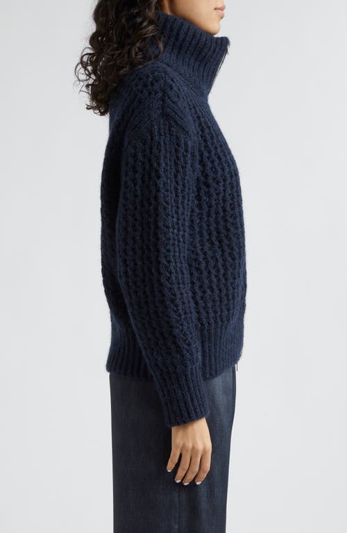 Shop Herno Metallic Alpaca & Wool Blend Zip Cardigan In Navy