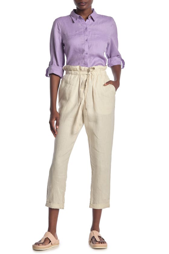 Donna Karan Pull-on Waist Tie Linen Trousers In Champagne