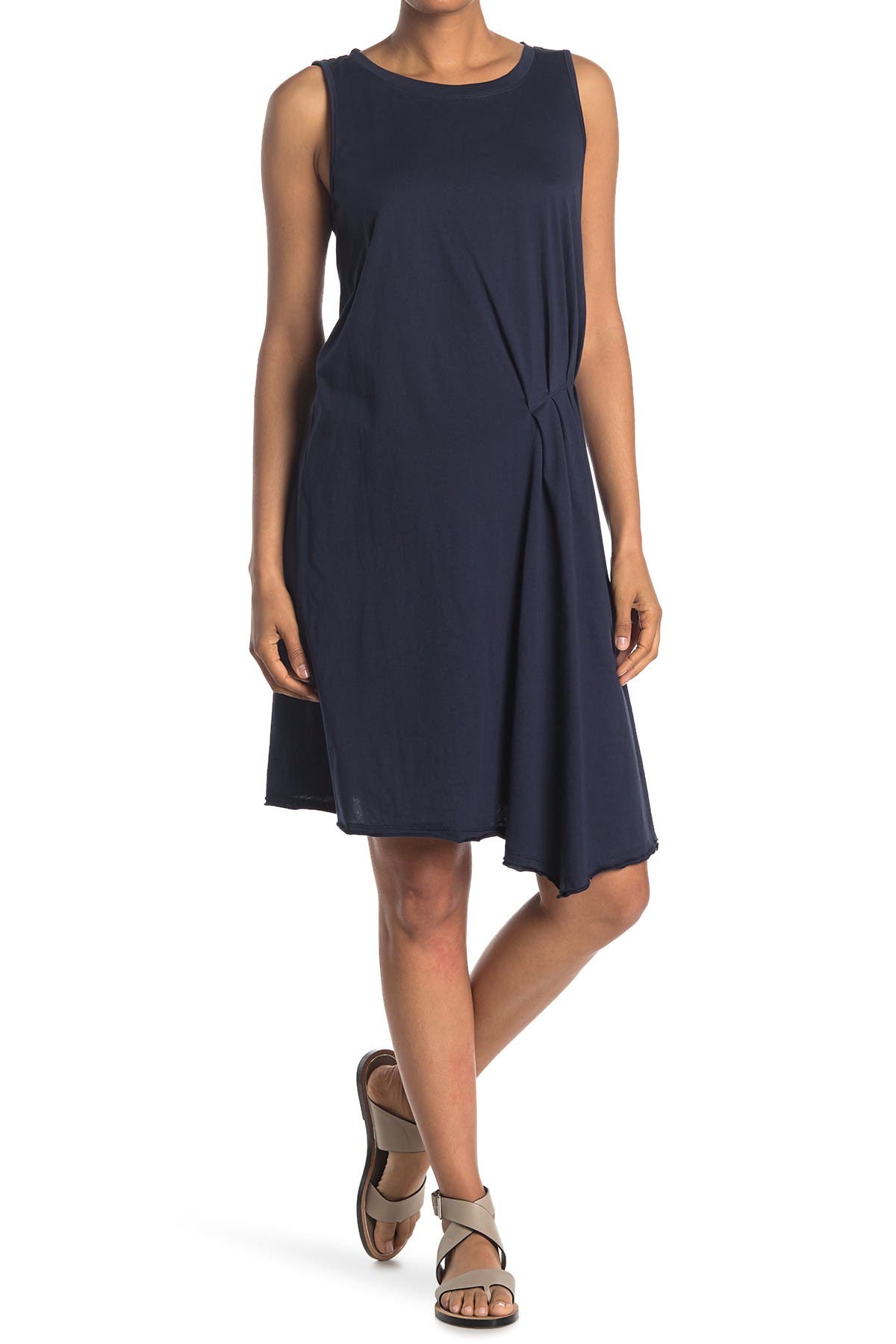 Stitchdrop Pleated Asymmetrical Hem Sleeveless Dress In Medium Blue2