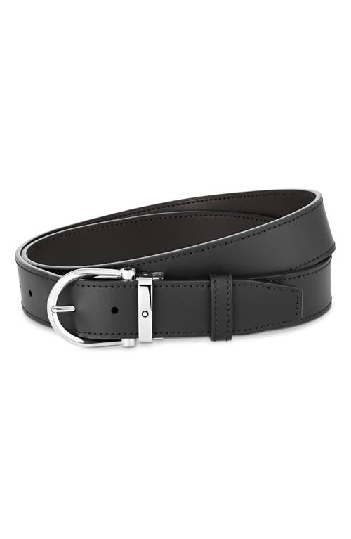 Reversible Horseshoe Buckle Leather Belt in Black Brown