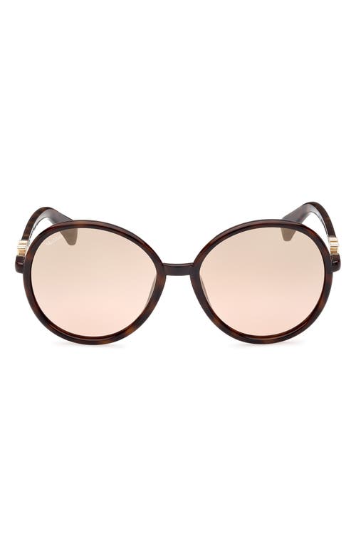 Max Mara 58mm Mirrored Round Sunglasses in Dark Havana /Brown Mirror at Nordstrom