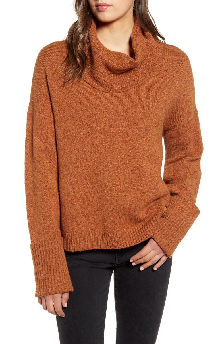 CHELSEA28 Cowl Neck Sweater, Main, color, ORANGE JAM HEATHER