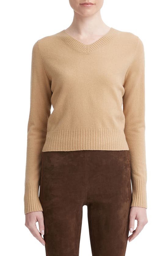 VINCE V-NECK WOOL & CASHMERE CROP SWEATER