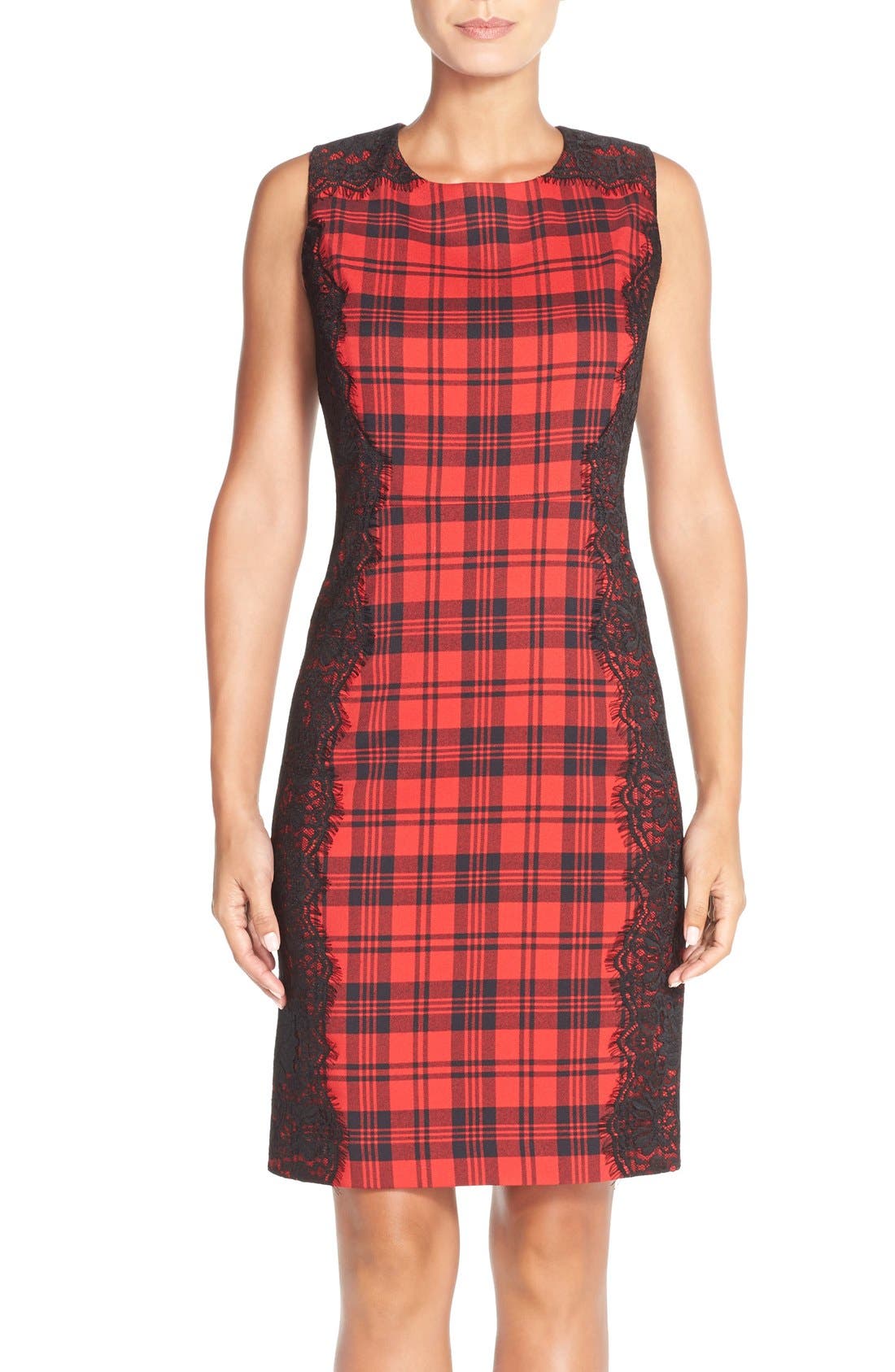 Chetta B Plaid & Lace Sheath Dress | Nordstrom