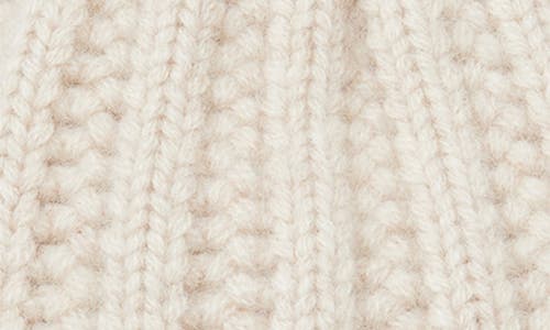 Shop Bruno Magli Ladder Stitch Cashmere Beanie With Genuine Shearling Pompom In Oat