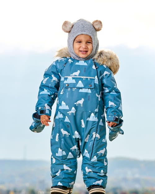 DEUX PAR DEUX DEUX PAR DEUX BABY BOY'S ONE PIECE BABY SNOWSUIT SAGE PRINTED WOLVES DESIGNED FOR CAR SEAT 