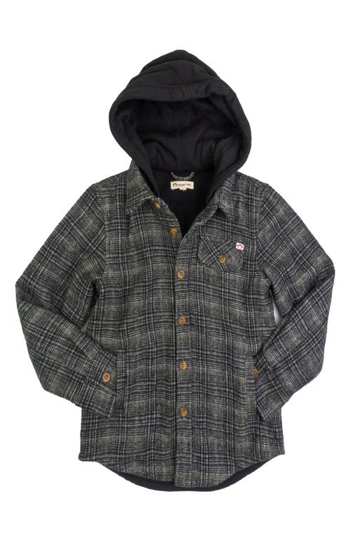 Shop Appaman Kids' Glen Hooded Plaid Flannel Button-up Shirt In Black/moss Plaid