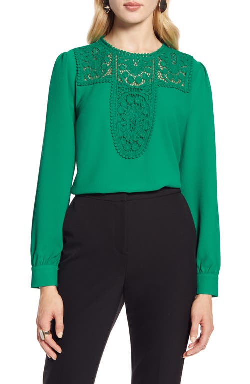 Halogen(R) Lace & Crepe Blouse in Dark Green