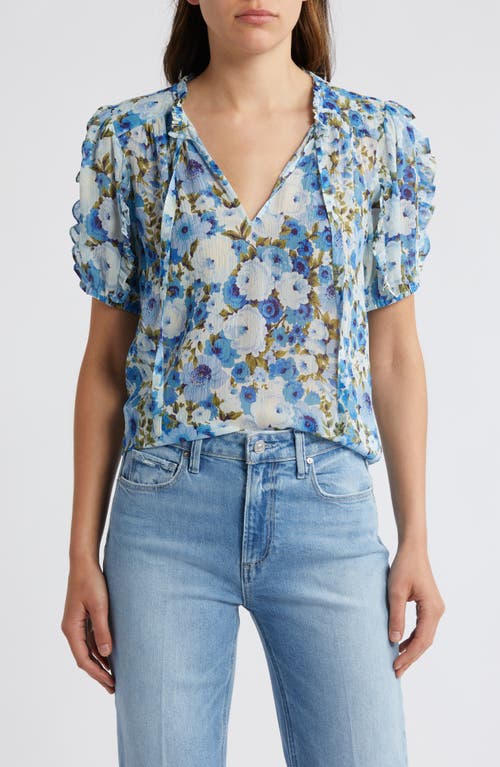 PAIGE Dandelion Tie Neck Silk Top French Blue Multi at Nordstrom,