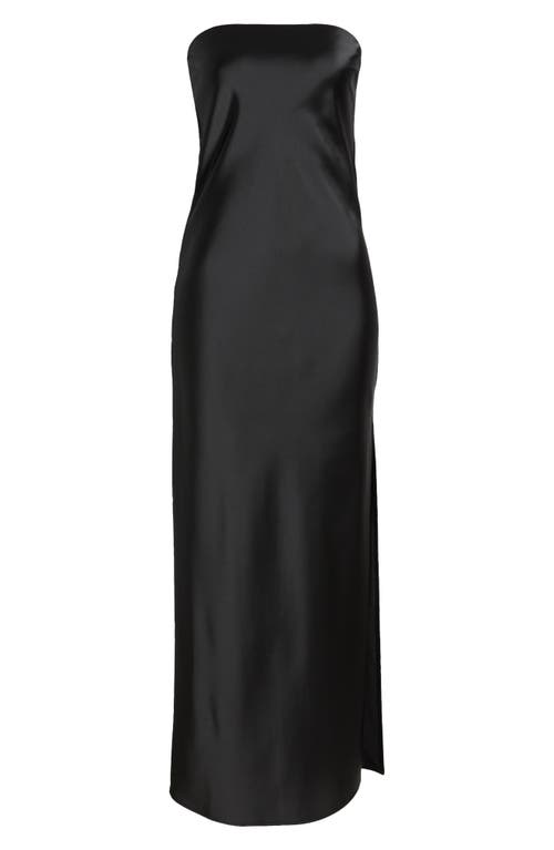 Wayf Odelle Strapless Satin Maxi Dress In Black