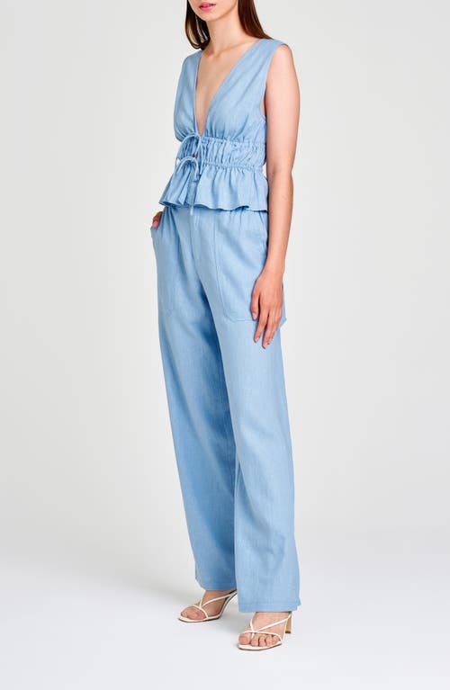 Shop Wayf Daylight Wide Leg Linen Blend Pants In Dusty Blue