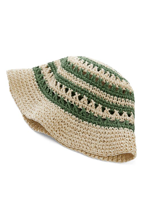 Mango Stripe Straw Bucket Hat In Green