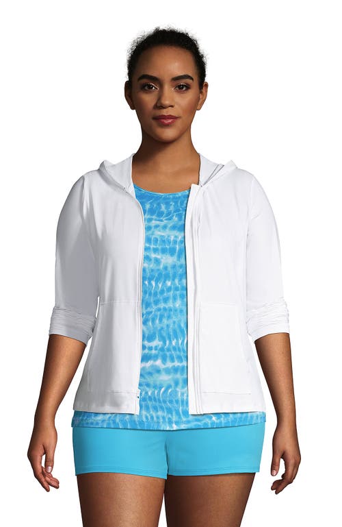 Lands' End Long Sleeve Hooded Full Zip Upf 50 Rash Guard In White