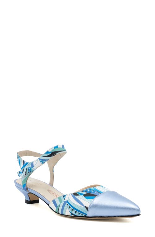 Aosta Ankle Strap Pointed Cap Toe Pump in Blu Alvira/Aris Etoile