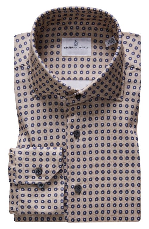 4Flex Modern Fit Medallion Print Knit Button-Up Shirt in Medium Beige