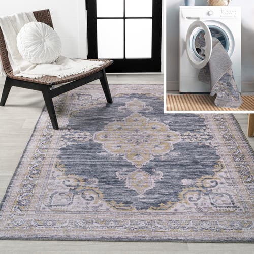 Jonathan Y Wincer Chenille Cottage Medallion Machine-washable Area Rug In Dark Gray/yellow