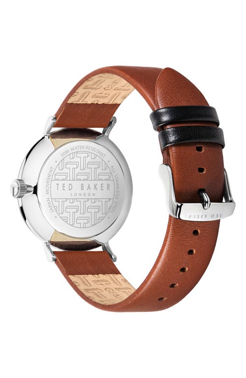 Shop Ted Baker London Phylipa Gents Leather Strap Watch, 41mm In Silver/cream/brown