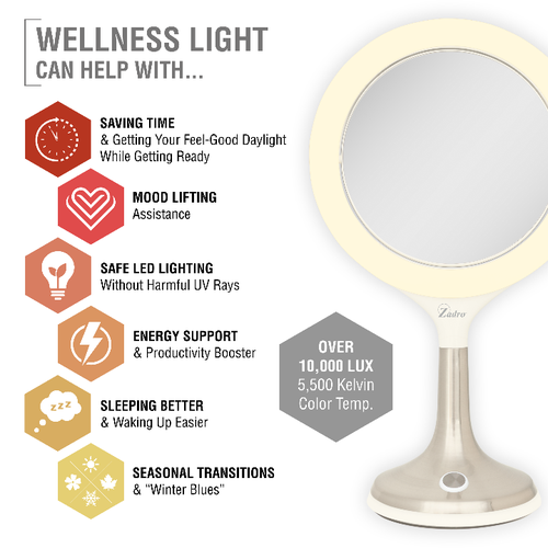Zadro Mood Therapy Lighted Makeup Mirror With 8x/1x Magnifications In White